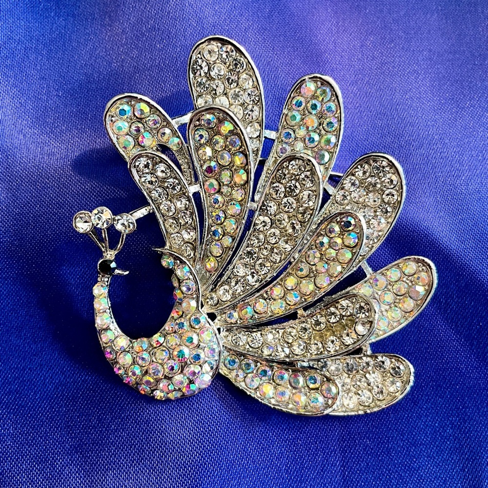 Rhinestone Peacock Brooch